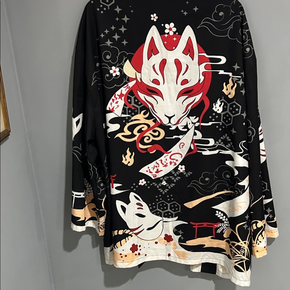Black Kimono with Kitsune Mask Design